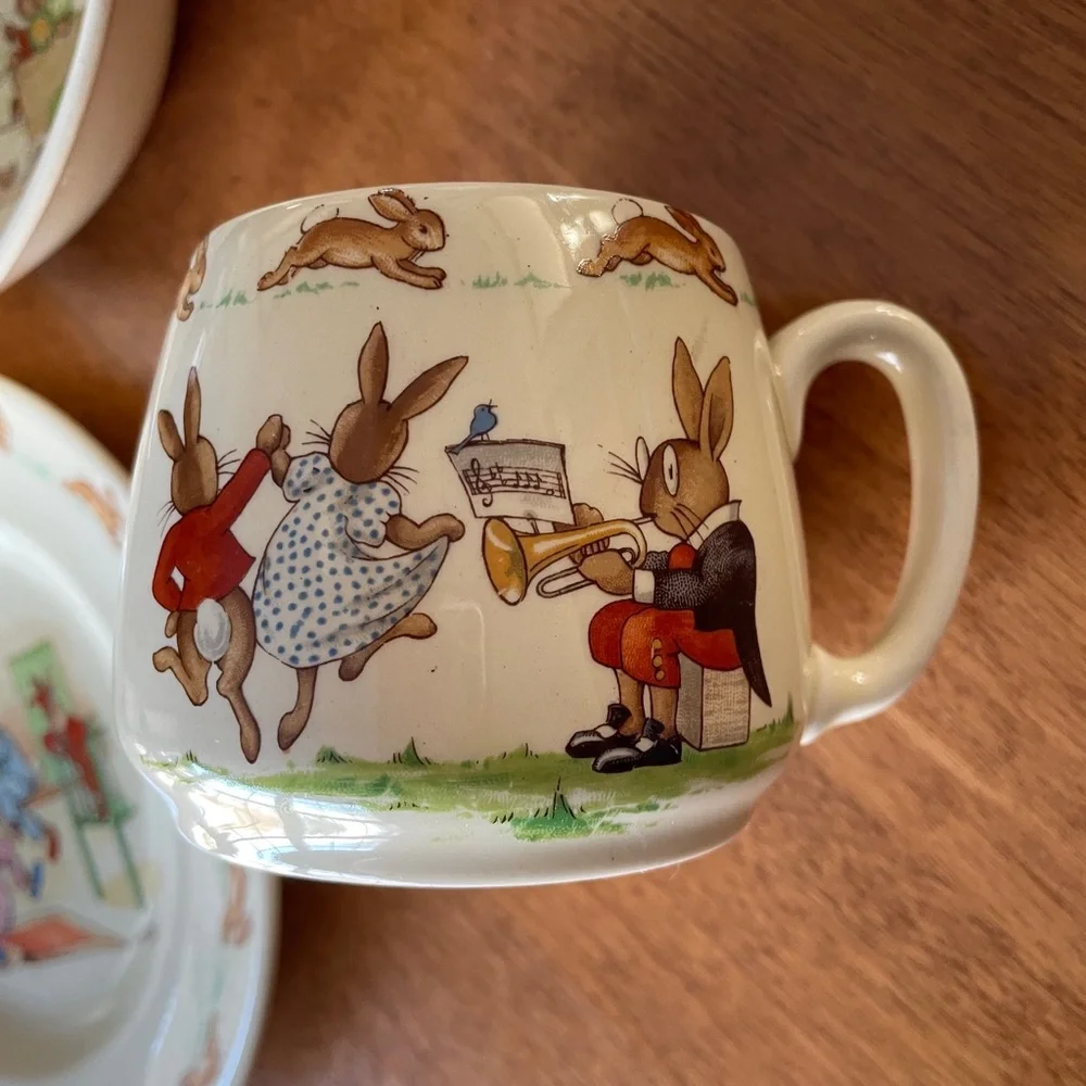 Royal Doulton Bunnykins 3 Piece Set - Vintage 1930-1950’s, “A” Stamped Back
